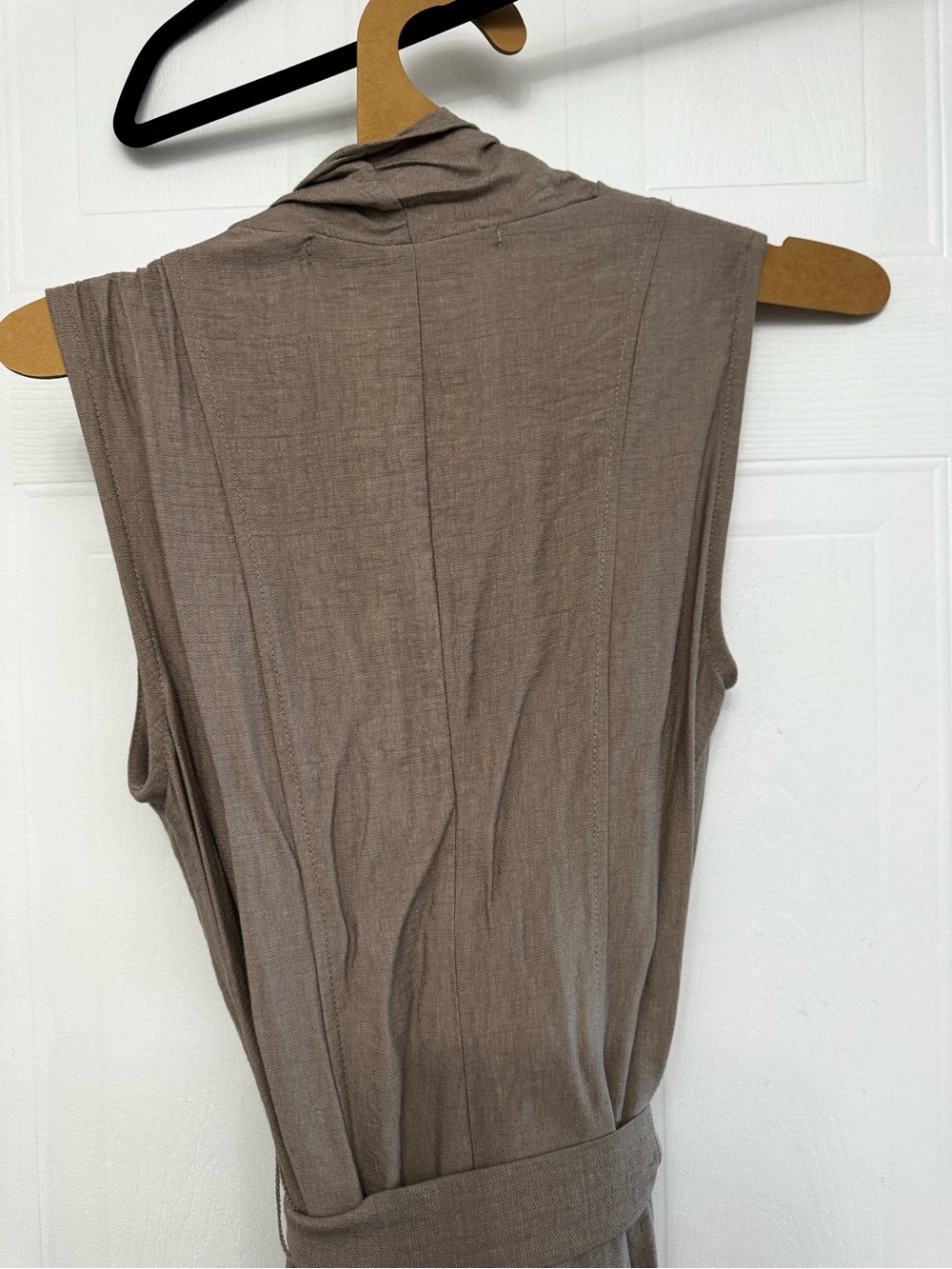 Sleeveless Taupe Wrap Tunic with Waist Tie - Picture 15 of 16